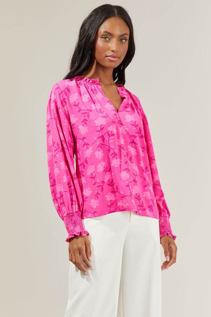 Clever Floral Split Neck Blouse