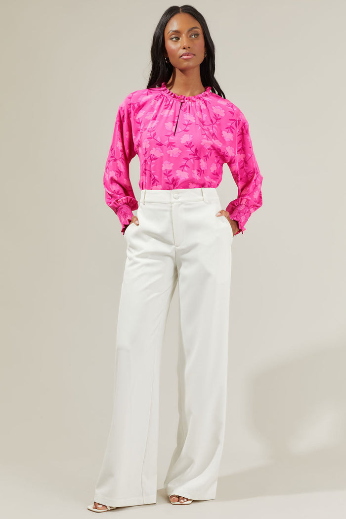 Clever Floral Split Neck Blouse