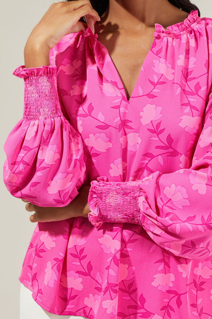 Clever Floral Split Neck Blouse