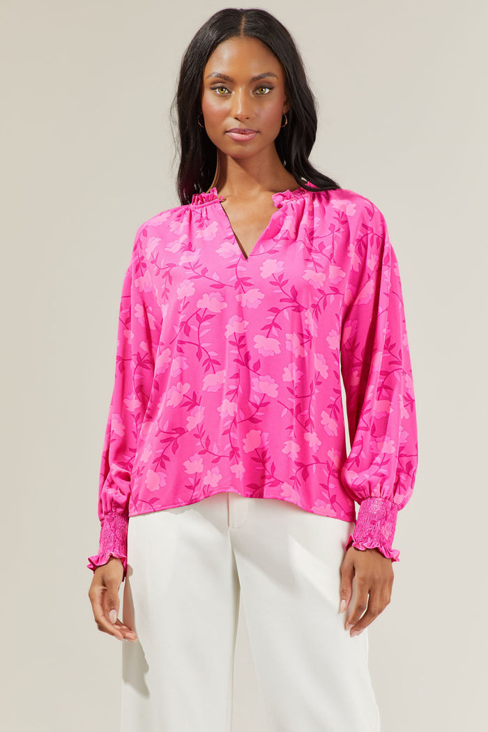 Clever Floral Split Neck Blouse