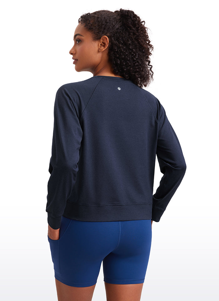 CRZ YOGA Women Casual Lightweight Relaxed Fit Long Sleeves Crew Neck Navy