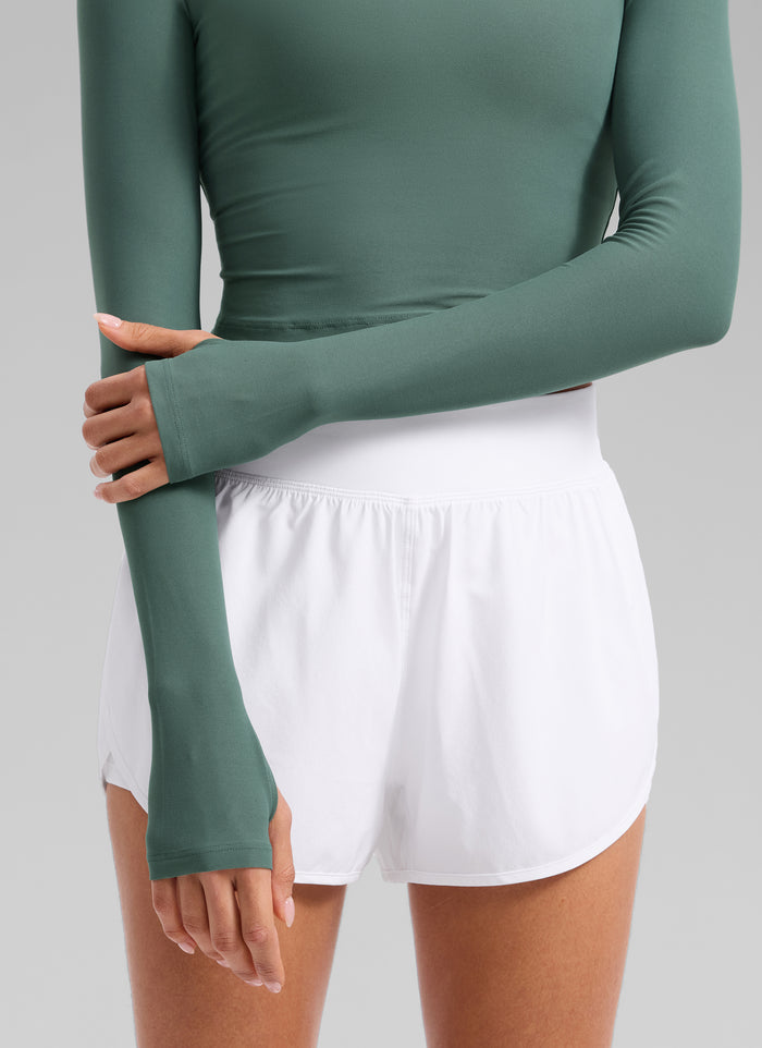 CRZ YOGA Women's Cloudweight Mock Neck Crop Tight Fit Long Sleeve Graphite Green