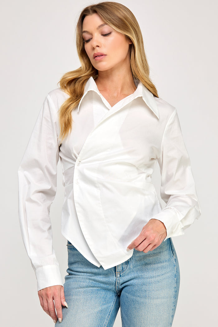 Cole White Shirt - Asymmetrical Cropped Button