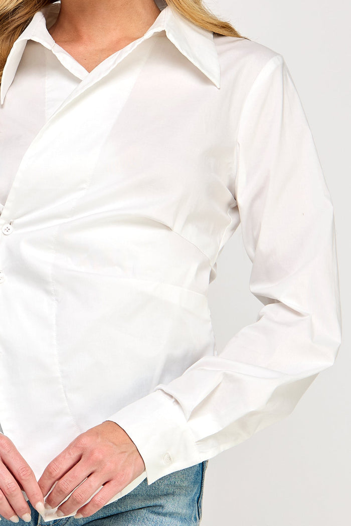 Cole White Shirt - Asymmetrical Cropped Button