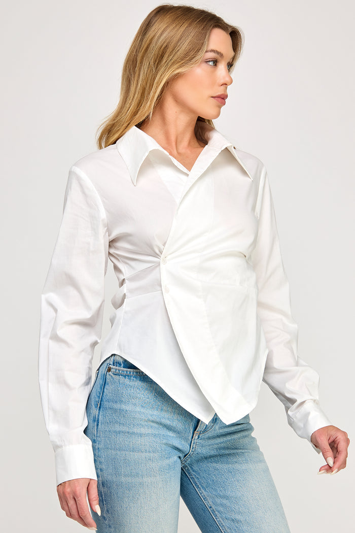 Cole White Shirt - Asymmetrical Cropped Button