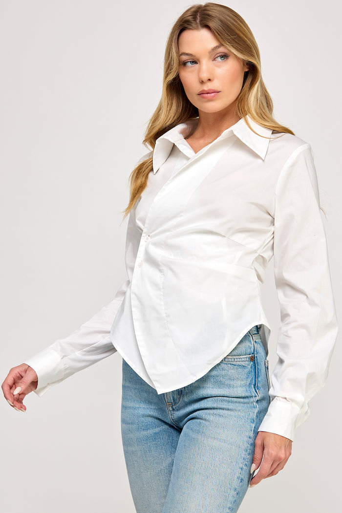 Cole White Shirt - Asymmetrical Cropped Button