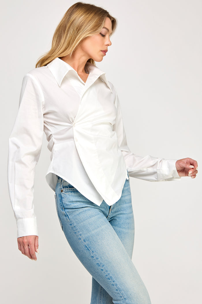 Cole White Shirt - Asymmetrical Cropped Button