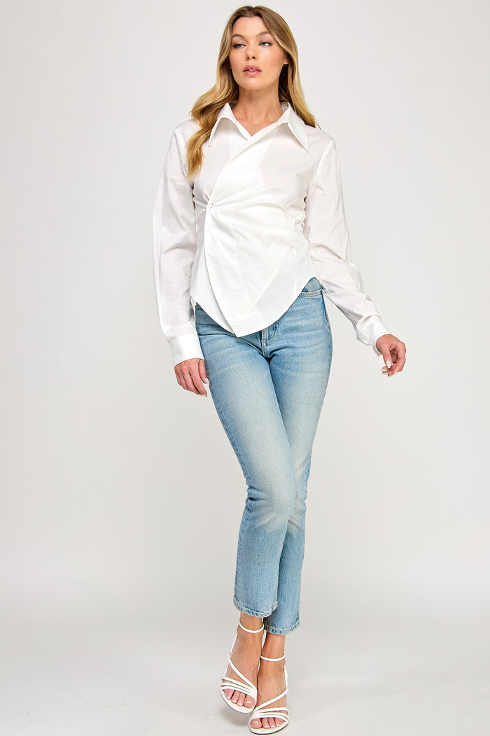 Cole White Shirt - Asymmetrical Cropped Button