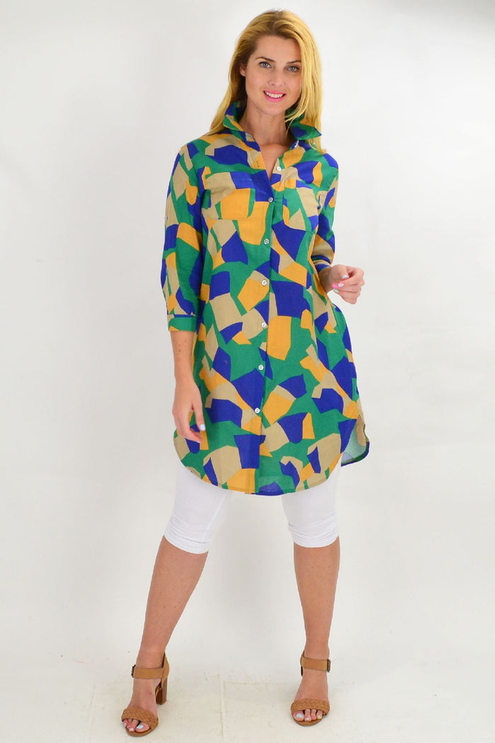Colorful summer tunic shirt by Ruby Rain featuring vibrant, lightweight fabric and a relaxed fit, perfect for warm weather.
