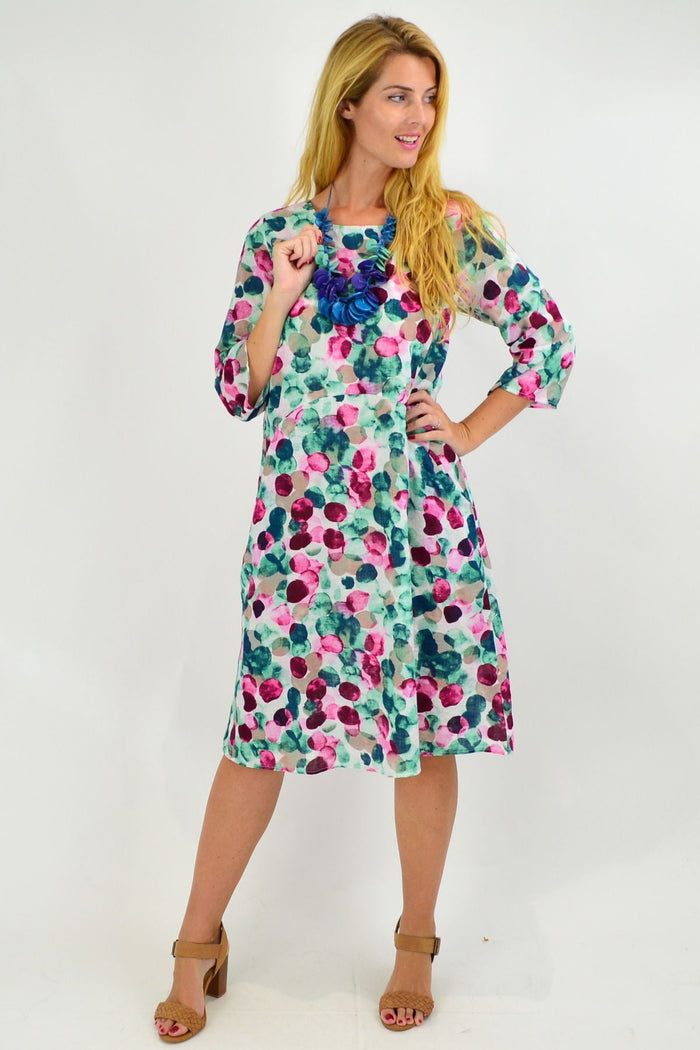 Confetti cotton blend tunic dress with pockets by Sticks and Stones, featuring a relaxed fit and colorful confetti pattern.