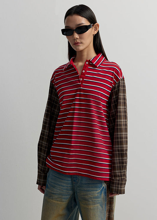 CONTRAST CHECKED SLEEVE POLO SHIRT