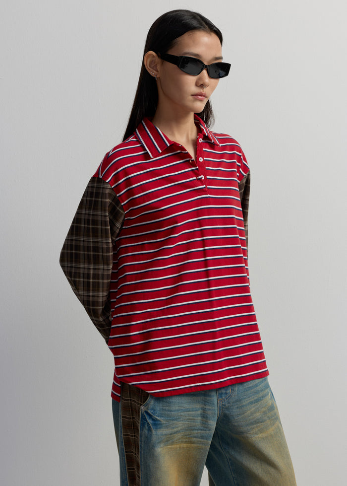 CONTRAST CHECKED SLEEVE POLO SHIRT