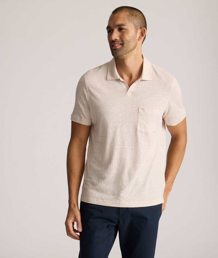 Model is wearing UNTUCKit Jacob Johnny Collar in Hummus.