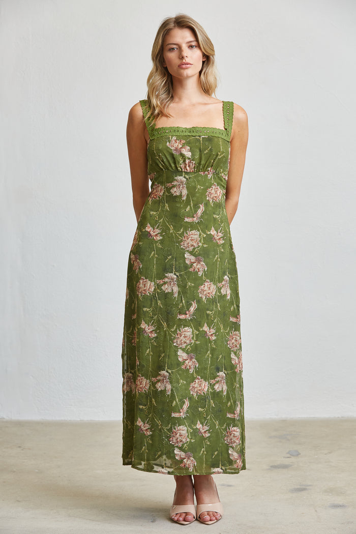 Crochet Strap Floral Maxi Dress