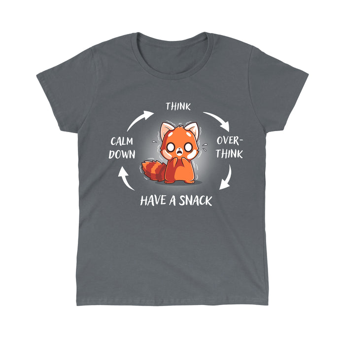 Classic Cotton T-shirt_TeeTurtle Cycle of Anxiety Charcoal Gray t-shirt featuring a red panda going through a cycle of anxiety and calm.