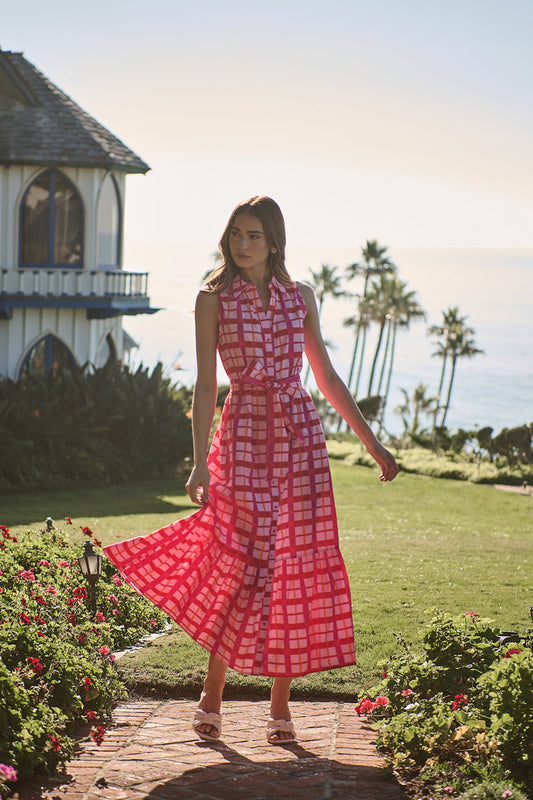 Darvy Checker Cileah Collared Maxi Dress