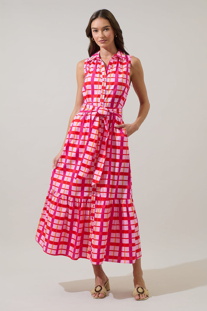 Darvy Checker Cileah Collared Maxi Dress