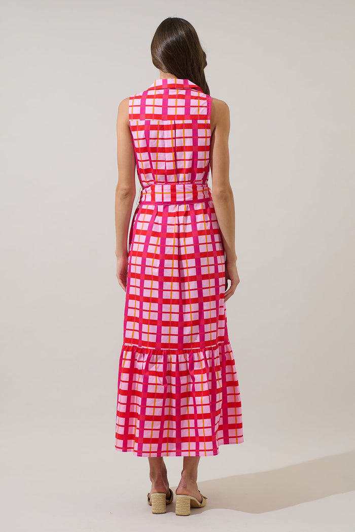 Darvy Checker Cileah Collared Maxi Dress