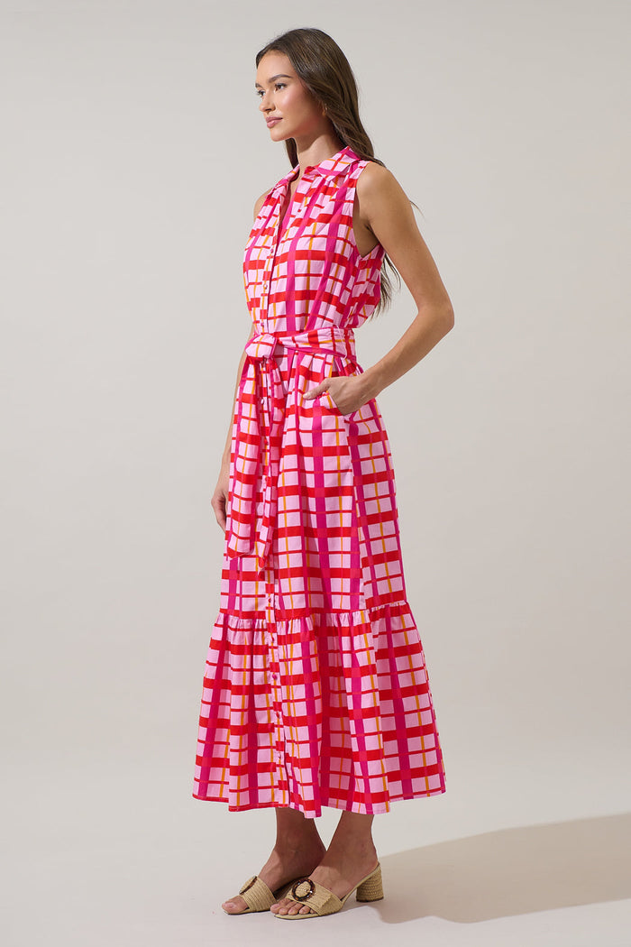 Darvy Checker Cileah Collared Maxi Dress