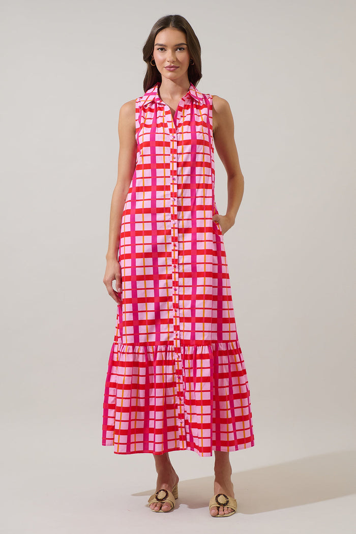 Darvy Checker Cileah Collared Maxi Dress