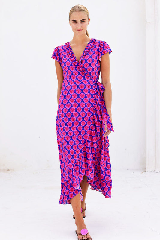 Demi EcoVero™ Wrap Dress | Blue/Pink