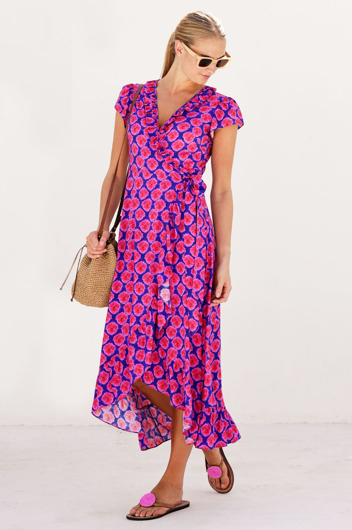 Demi EcoVero™ Wrap Dress | Blue/Pink