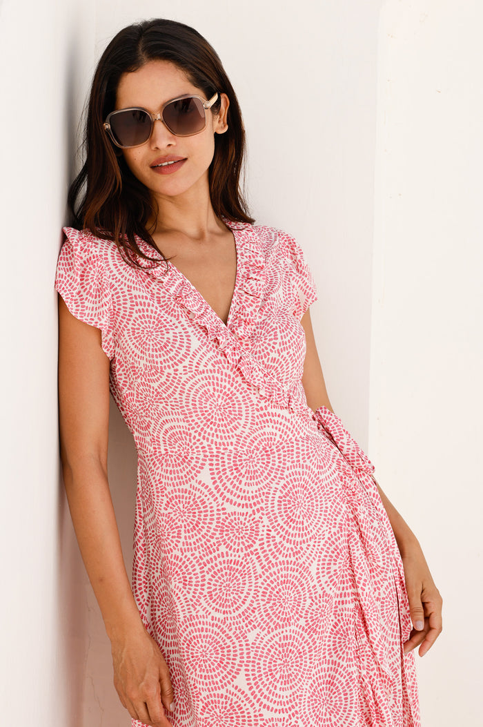 APPROVED Demi EcoVero™ Wrap Dress | White/Pink - Aspiga