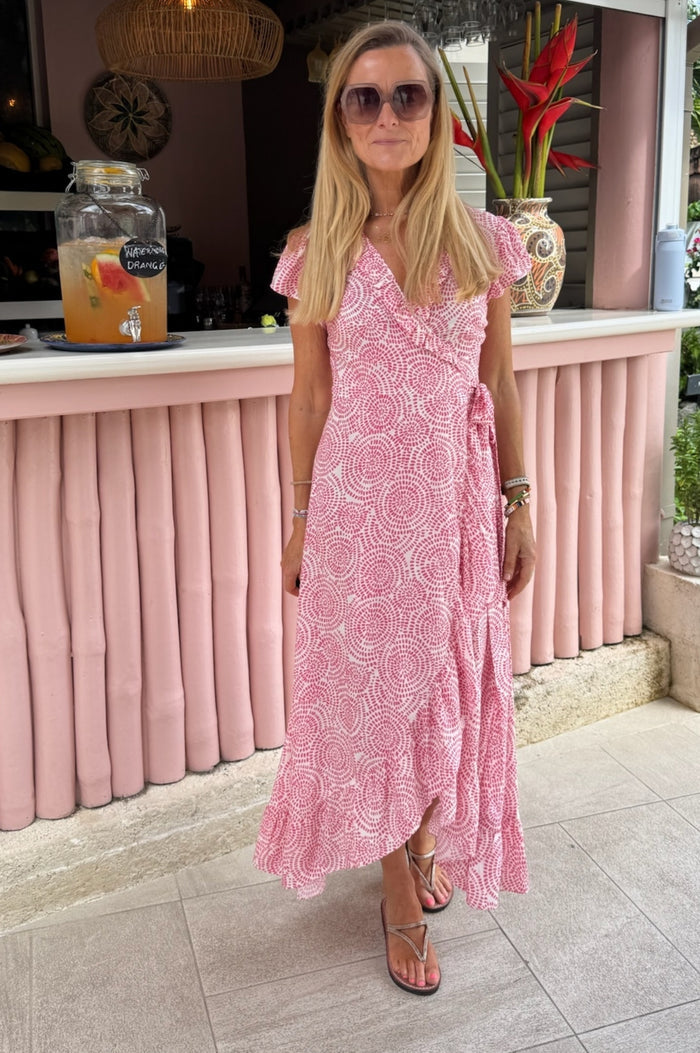 APPROVED Demi EcoVero™ Wrap Dress | White/Pink - Aspiga