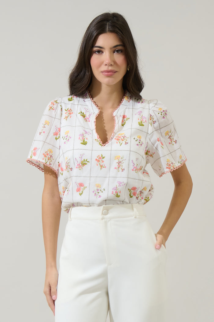 Diane Floral Hilda Split Neck Top