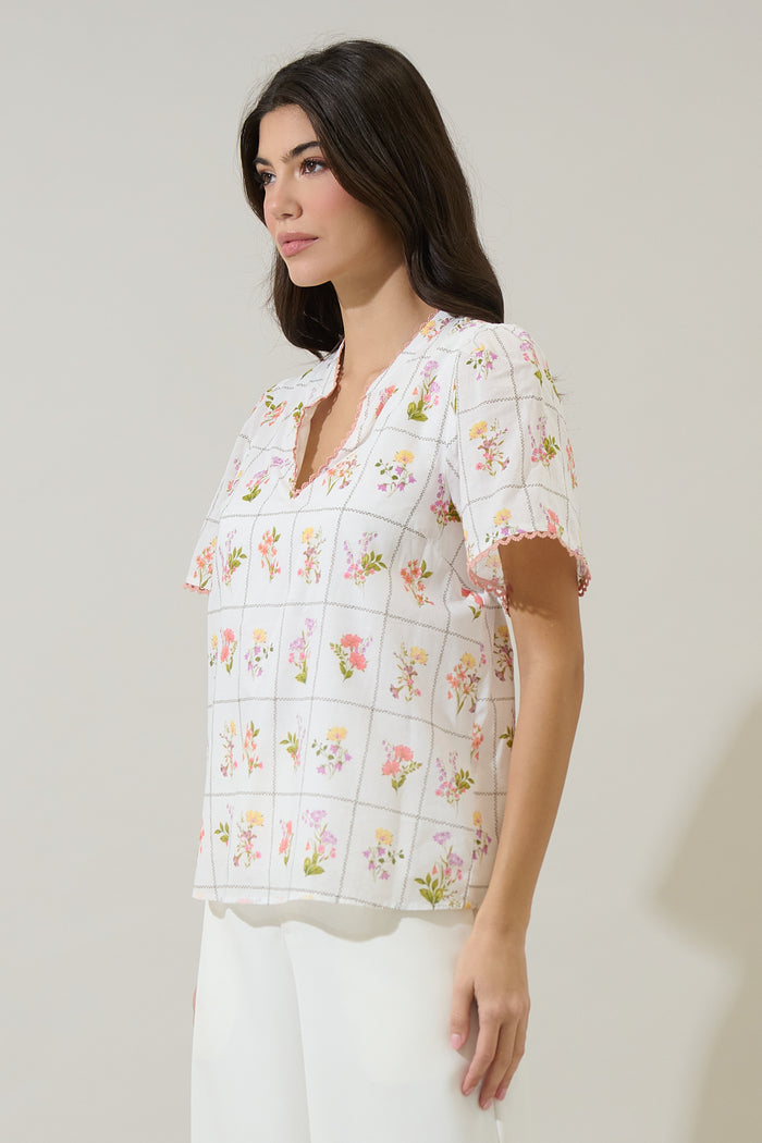Diane Floral Hilda Split Neck Top