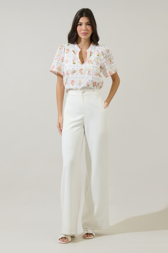Diane Floral Hilda Split Neck Top