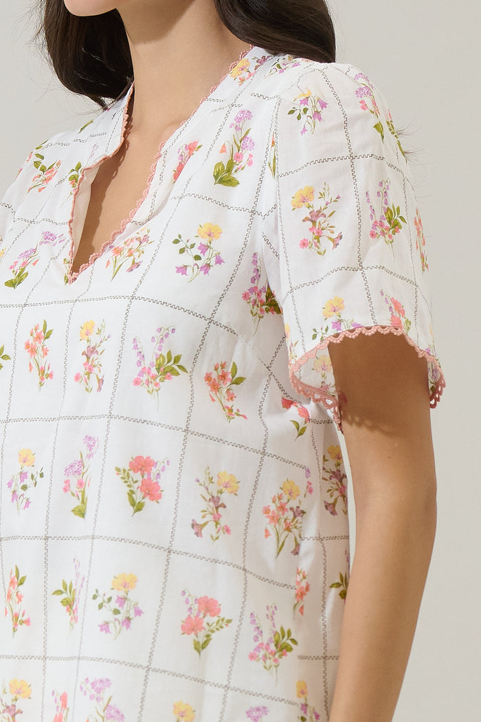 Diane Floral Hilda Split Neck Top