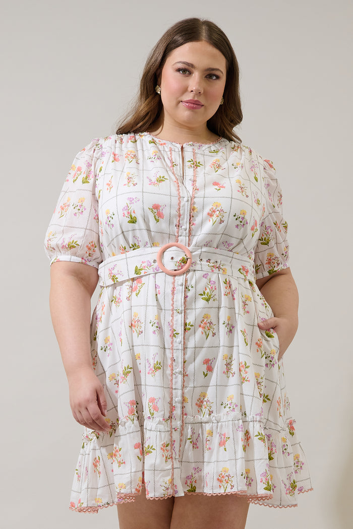 Diane Floral Redna Button Down Mini Dress Curve
