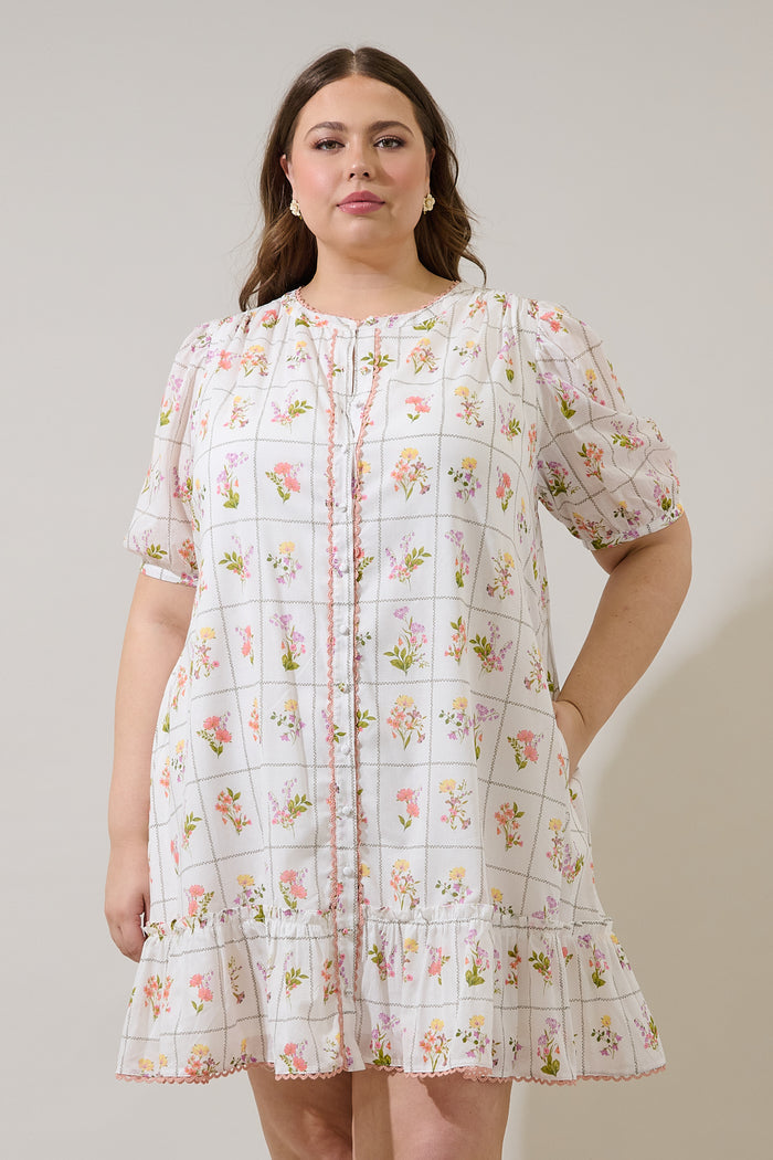 Diane Floral Redna Button Down Mini Dress Curve