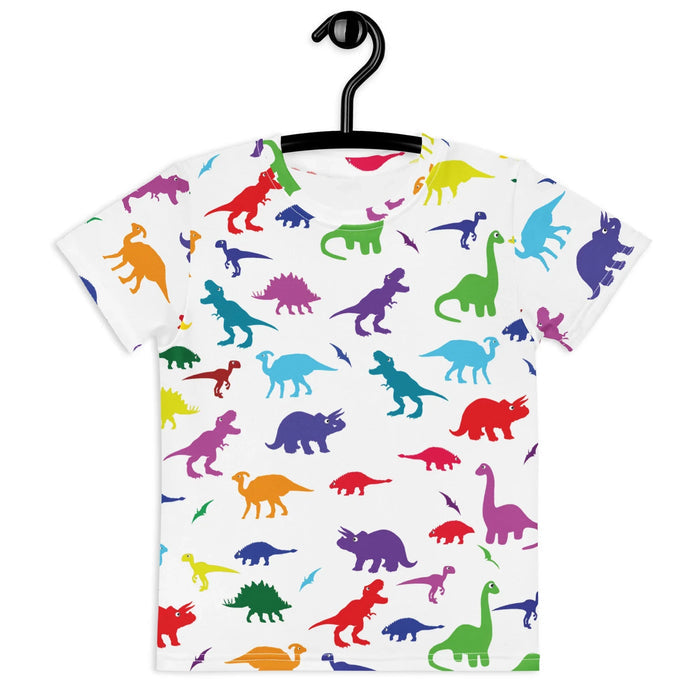A high-energy prehistoric theme pops against a bright white base, featuring a dense scatter of simplified dinosaur silhouettes. Contact us with accessibility feedback, we'd love to help!