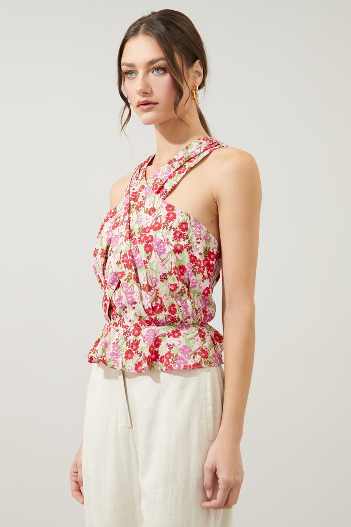 Dione Cross Front Sleeveless Peplum Top