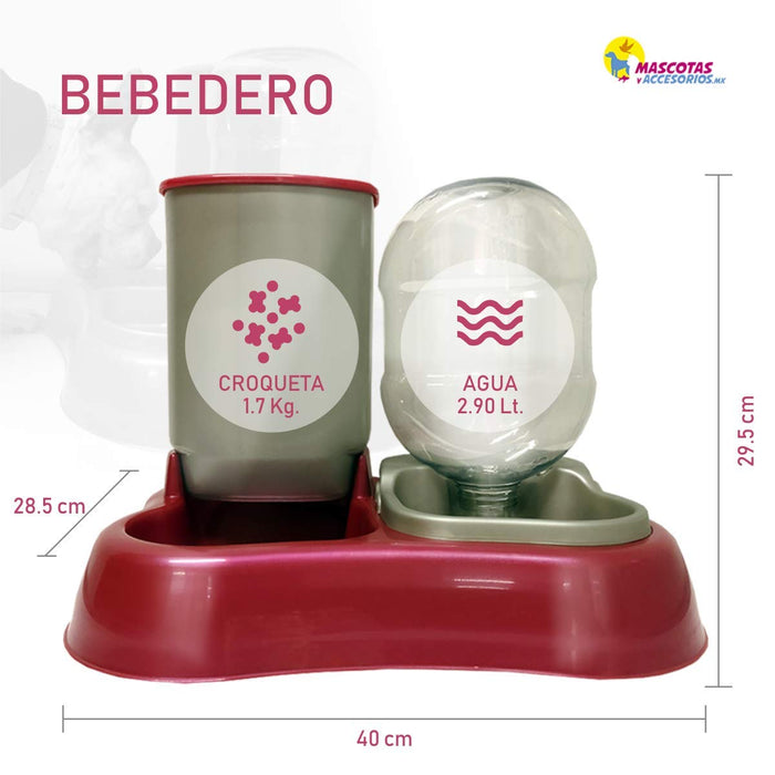 Dispensador Comedero y Bebedero 2 en 1 Mascotas Perros y Gatos Rosa