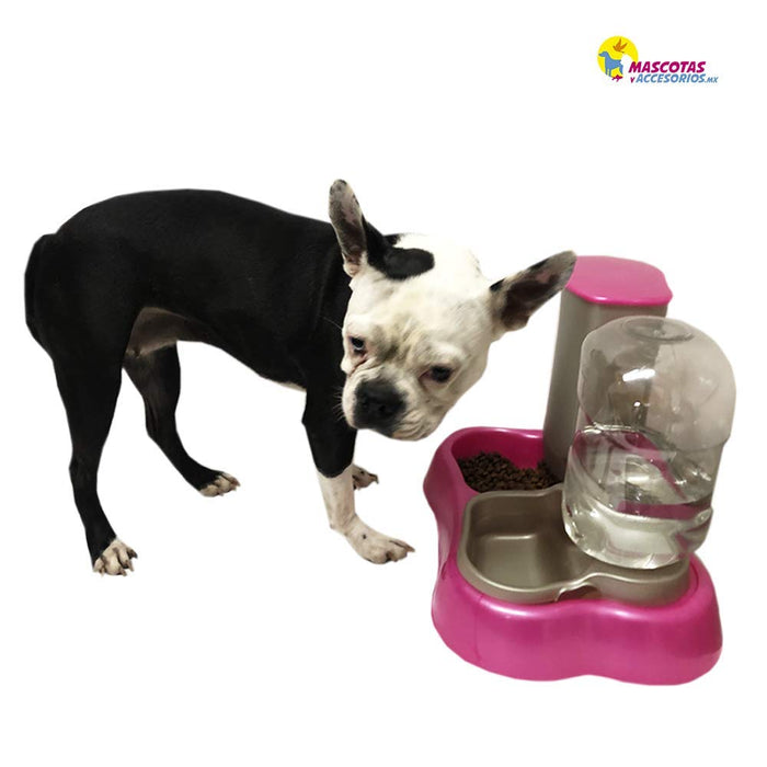 Dispensador Comedero y Bebedero 2 en 1 Mascotas Perros y Gatos Rosa