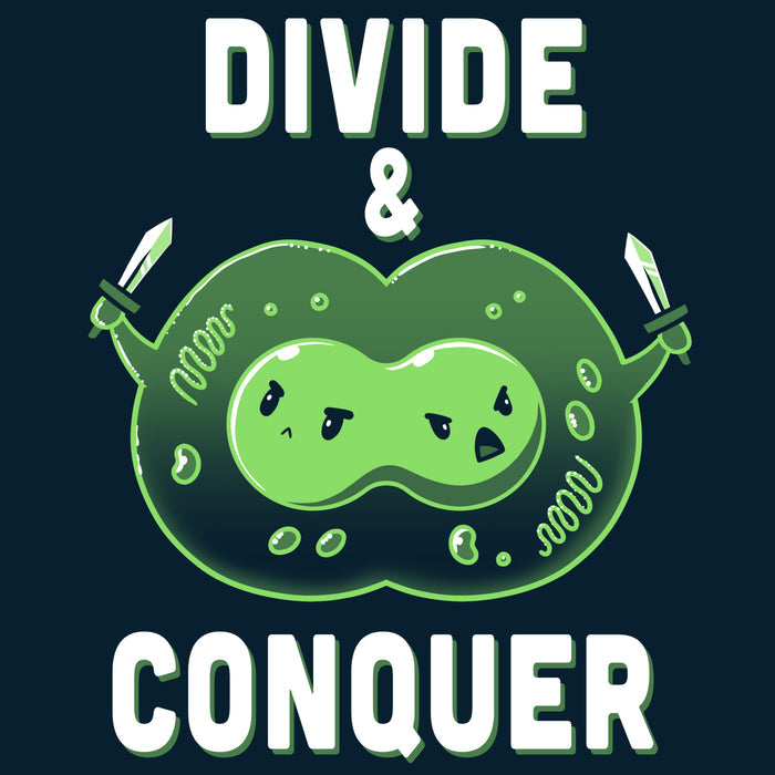 Premium Cotton T-shirt_TeeTurtle navy blue Divide & Conquer t-shirt featuring a dividing cell armed with swords.