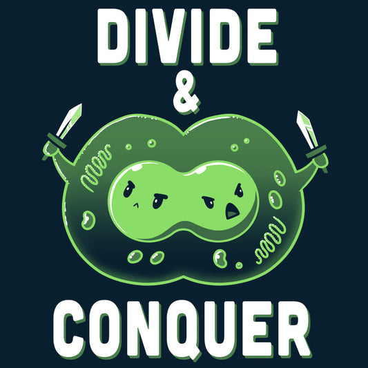 Premium Cotton T-shirt_TeeTurtle navy blue Divide & Conquer t-shirt featuring a dividing cell armed with swords.