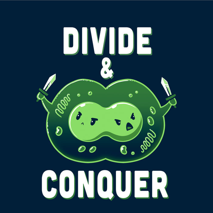 Classic Cotton T-shirt_TeeTurtle navy blue Divide & Conquer t-shirt featuring a dividing cell armed with swords.