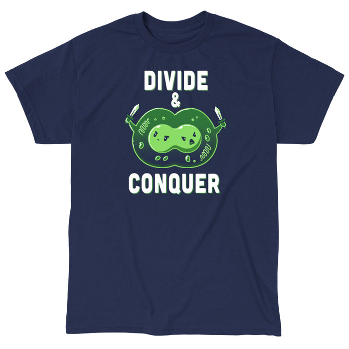 Classic Cotton T-shirt_TeeTurtle navy blue Divide & Conquer t-shirt featuring a dividing cell armed with swords.