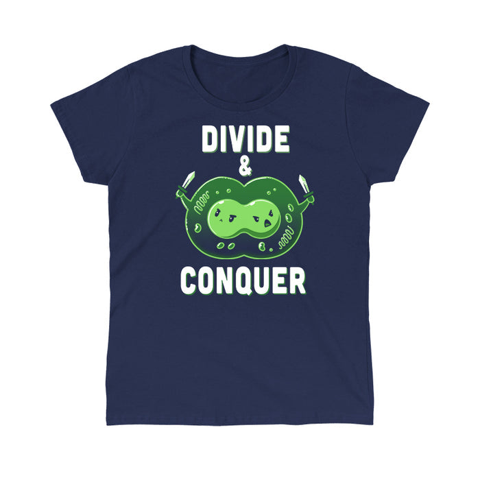 Classic Cotton T-shirt_TeeTurtle navy blue Divide & Conquer t-shirt featuring a dividing cell armed with swords.