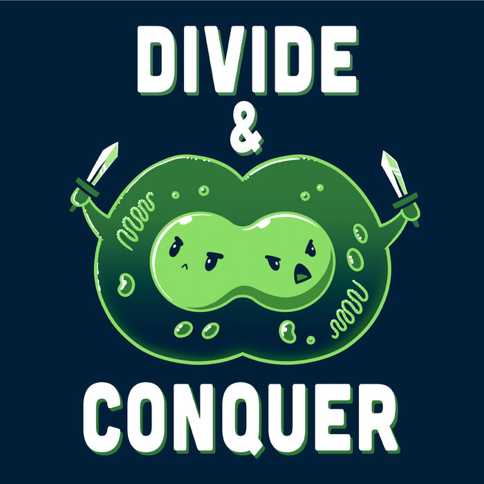 Long Sleeve T-shirt_TeeTurtle navy blue Divide & Conquer t-shirt featuring a dividing cell armed with swords.