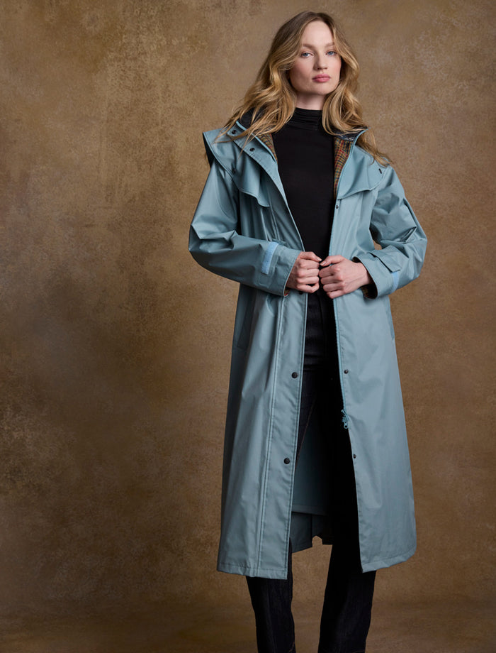 Donegal Ladies Waterproof Full Length Coat - Smoke Blue #color_smoke-blue