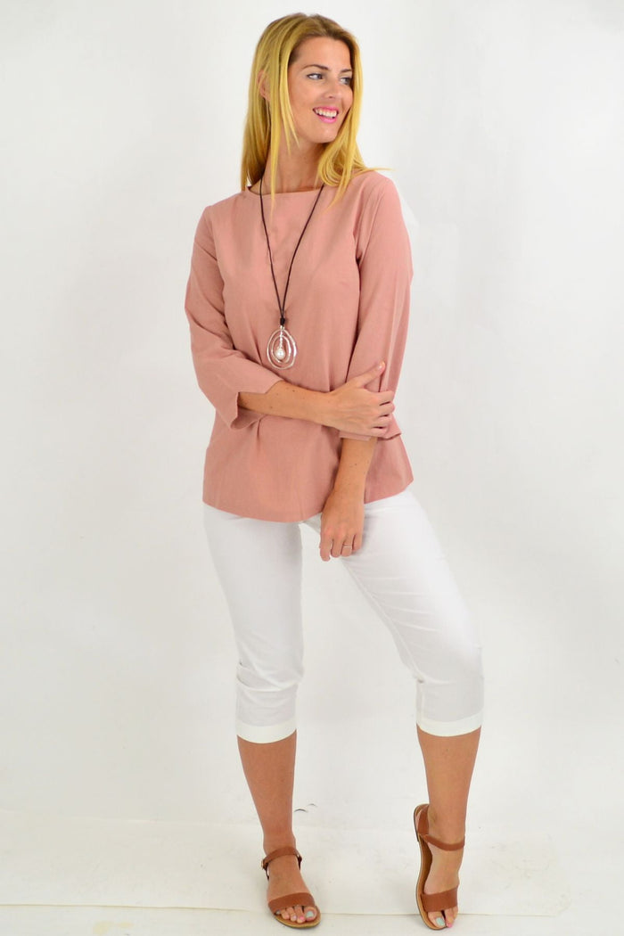 Dusty pink box tunic blouse by Sunshine, soft and stylish women's tunic top with a relaxed fit and elegant design.