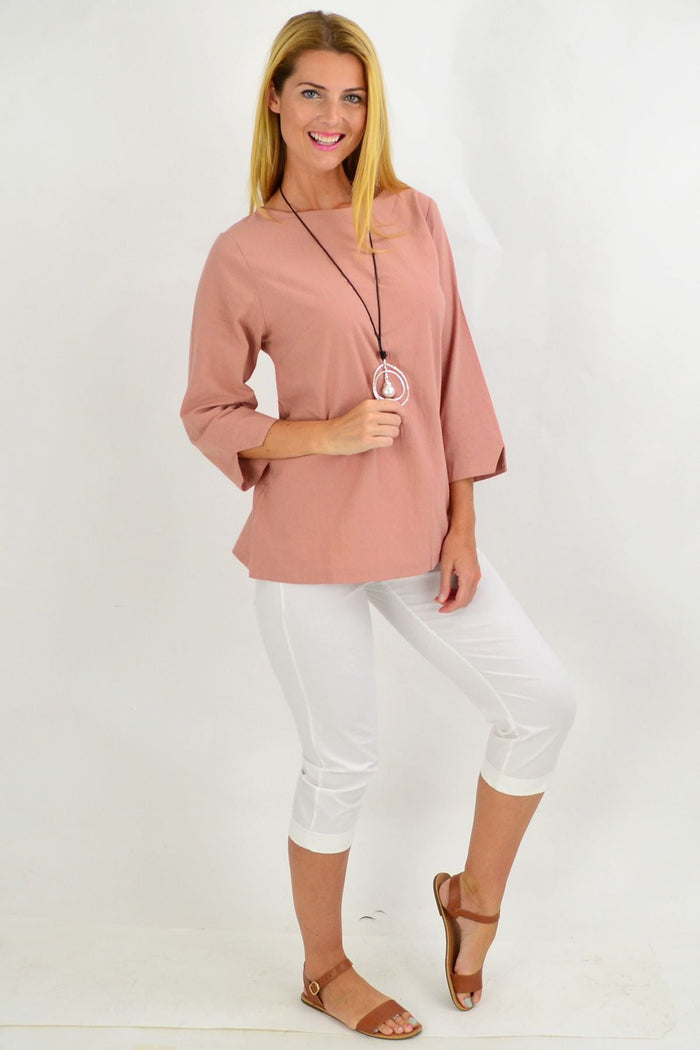 Dusty pink box tunic blouse by Sunshine featuring a relaxed fit and stylish design, perfect for casual or office wear.