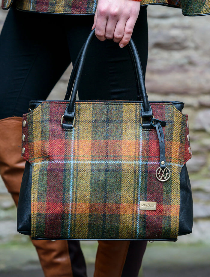Emily Tweed & Leather Bag - Autumn Plaid #color_autumn-plaid