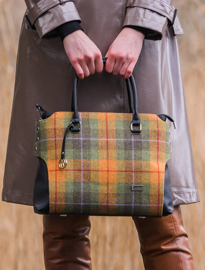 Emily Tweed & Leather Bag - Orange & Green #color_orange-green