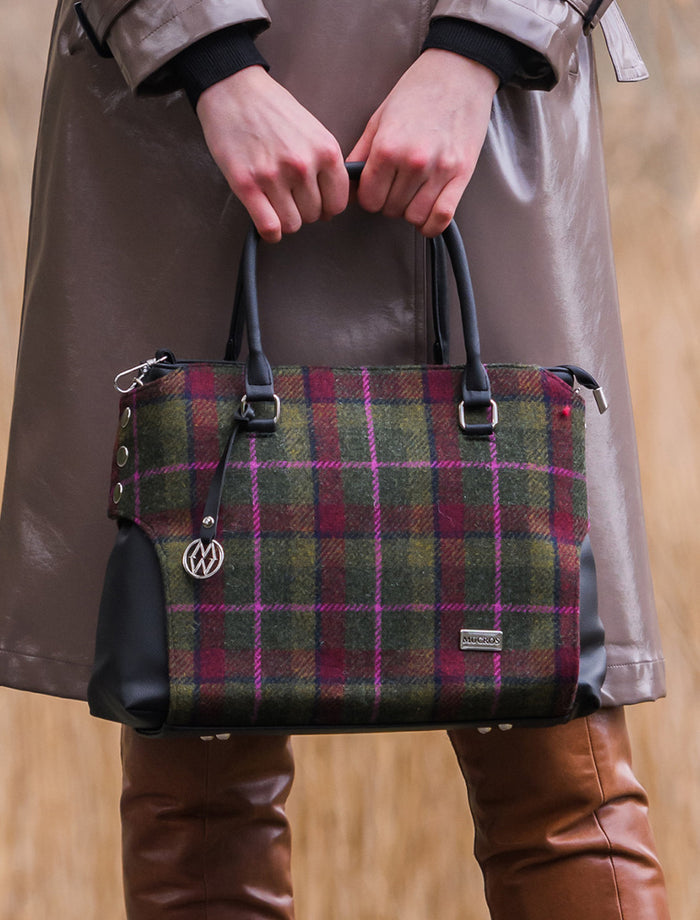 Emily Tweed & Leather Bag - Green Red Pink #color_green-red-pink